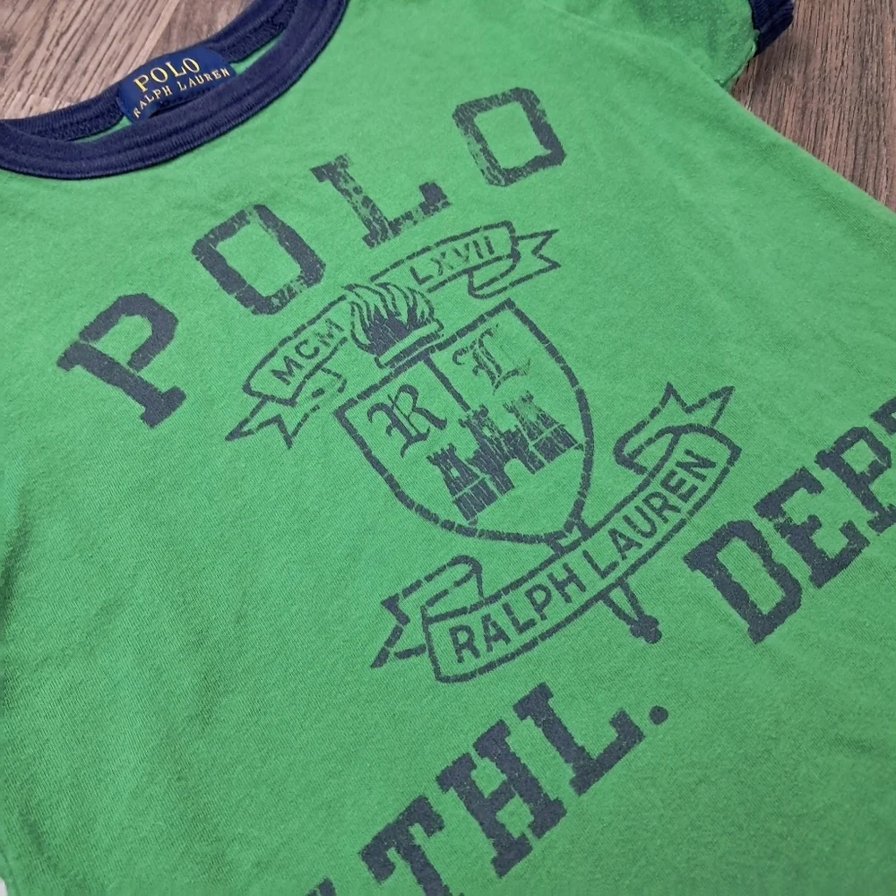 Polo Ralph Lauren Polo Athletic Dept Green T Shirt Navy Trim Size 2T Graphic Tee